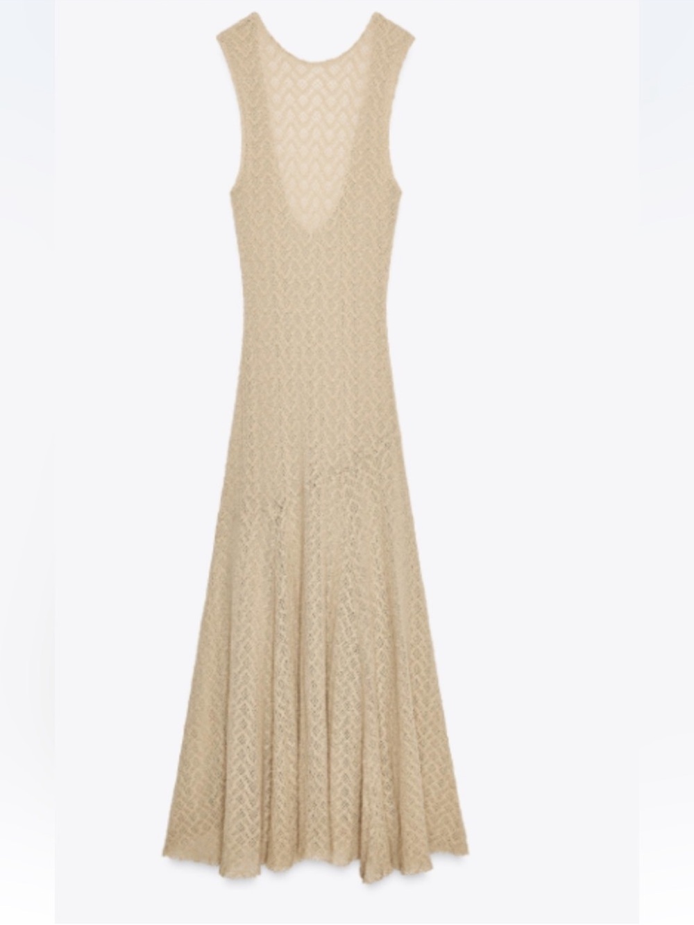 Zara NWT light tan textured Sleeveless Maxi Dress - summer knit semi sheer - Picture 5 of 10